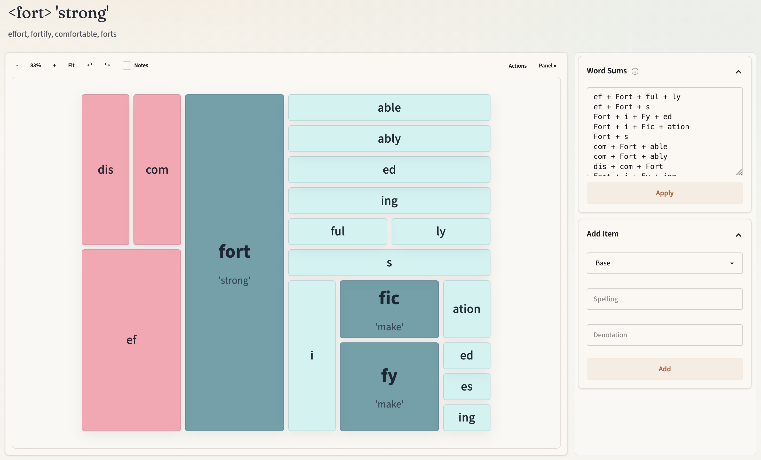 The Conifer word matrix editor